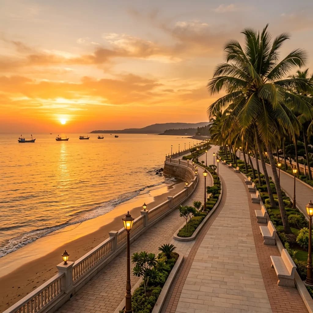 Daman Guest House beachfront view at dusk